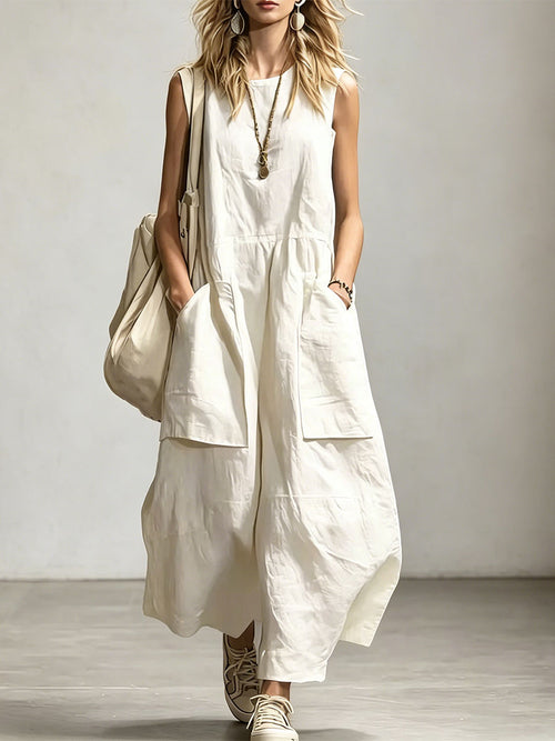 Combinaison Femme Sans Manches Col Rond Coupe Ample