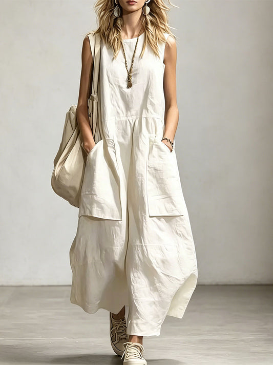 Combinaison Femme Sans Manches Col Rond Coupe Ample