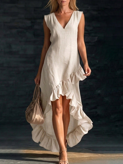 Robe romantique à volants, col en V