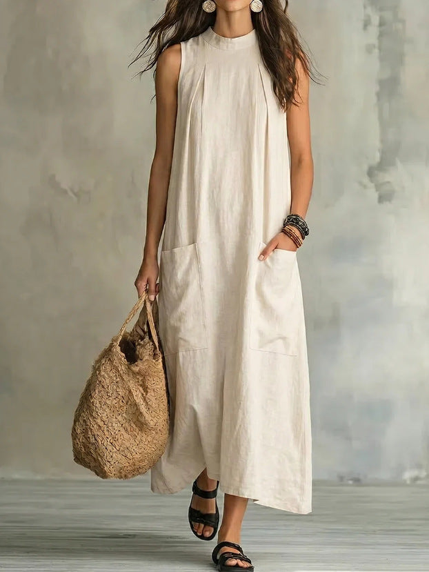 Robe longue sans manches ample en mélange de lin