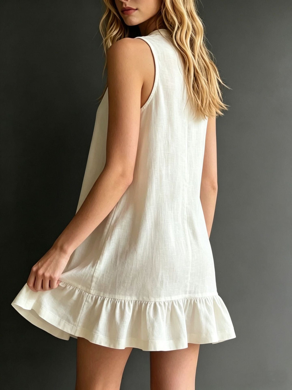 Robe trapèze sans manches à volants sans effort – Style décontracté en mélange de lin