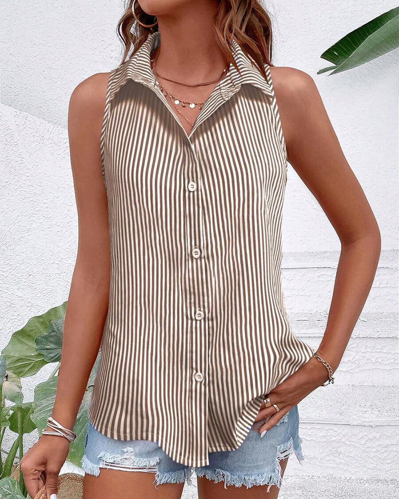 Sleeveless striped collared tank top