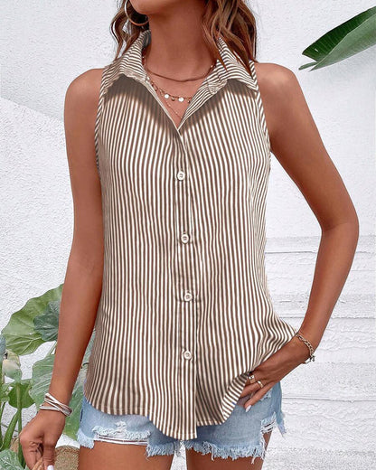 Sleeveless striped collared tank top