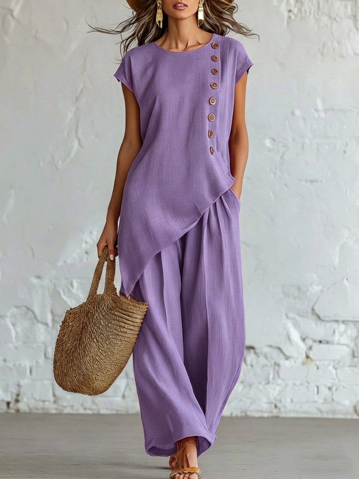 Ensemble 2 pièces en mélange de lin sans effort | Coupe décontractée, S-5XL