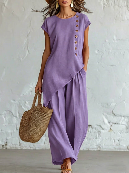 Ensemble 2 pièces en mélange de lin sans effort | Coupe décontractée, S-5XL