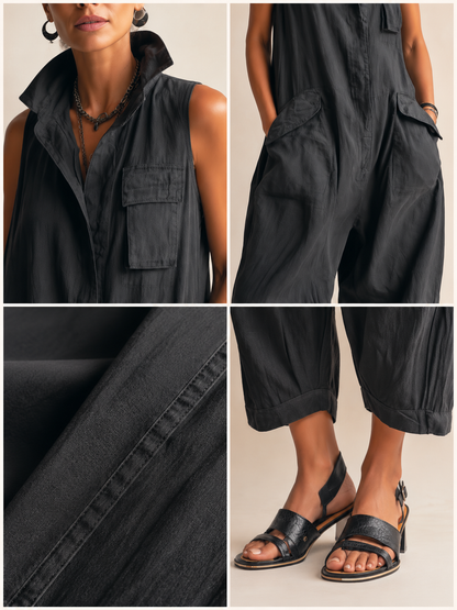Combinaison sans manches de style utilitaire à jambes larges