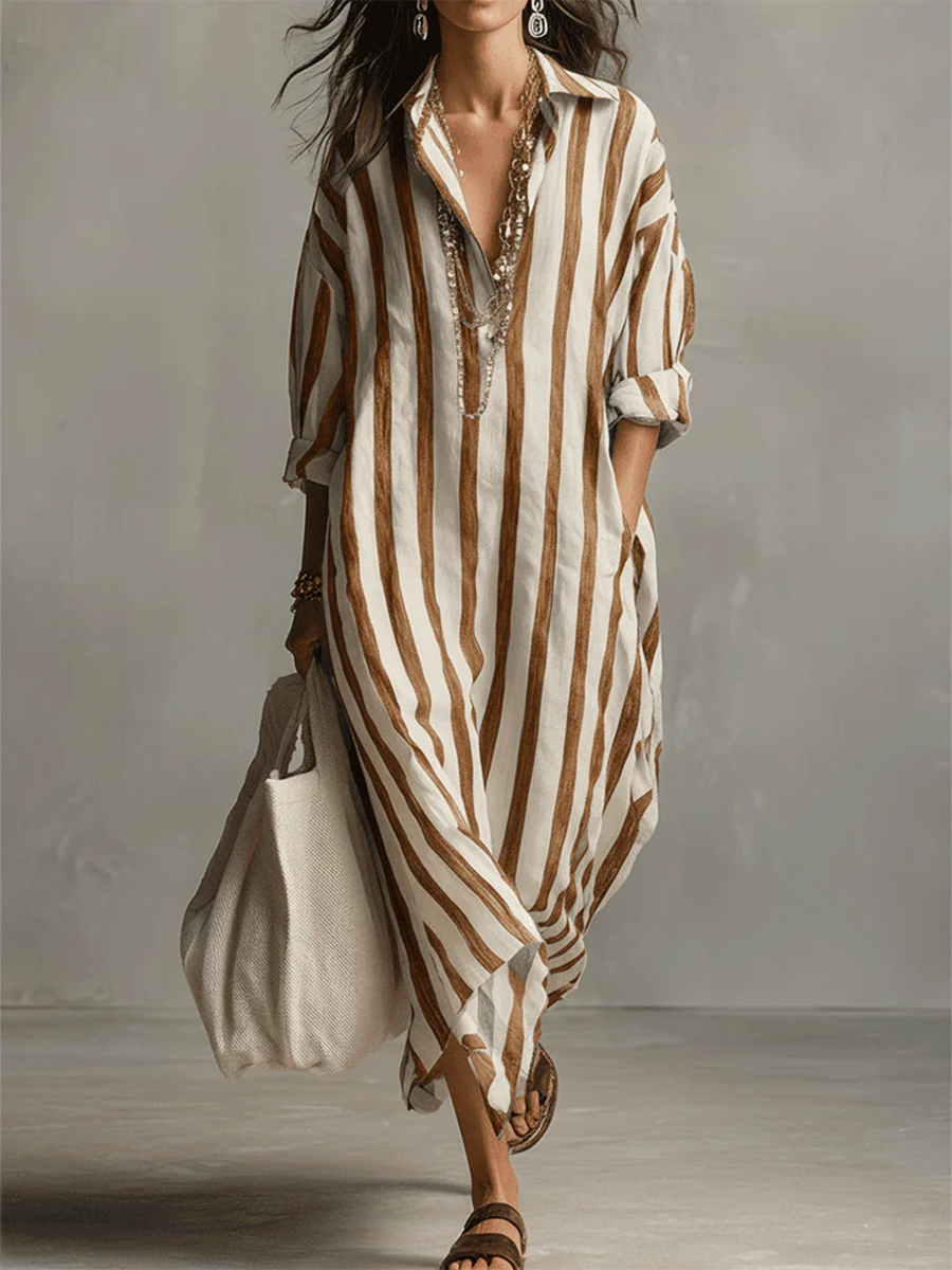 Robe rayée en lin et coton décontractée et confortable