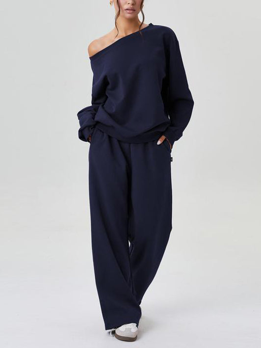 Ensemble top à manches longues épaules dénudées et pantalon large pour femme