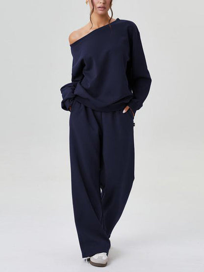 Ensemble top à manches longues épaules dénudées et pantalon large pour femme