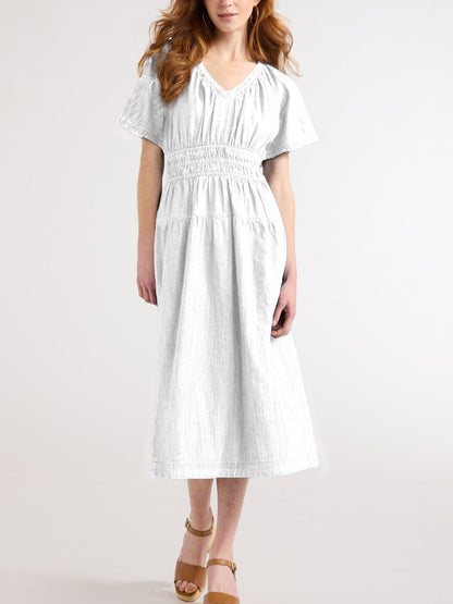 Casual women's light denim ruffled midi dress, on sale