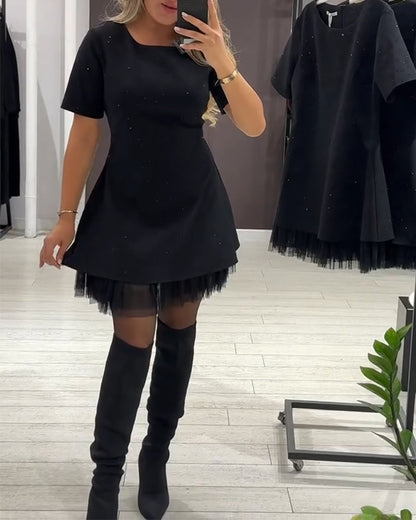 Elegant shimmering mesh patchwork dress