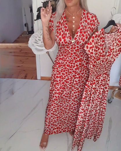 Elegant V-neck leopard print dress