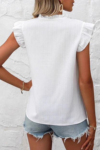 Fashionable Embroidered Ruffled Sleeve Casual Tops