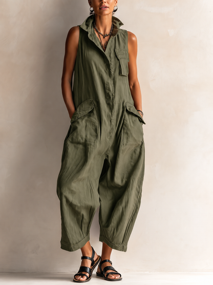 Combinaison sans manches de style utilitaire à jambes larges