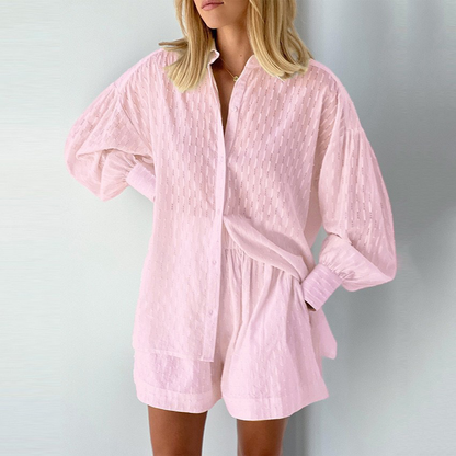 Summer Women Shorts Sets Shirt Shorts Suit 2 Piece Set Sleeve Outfits Homewear
