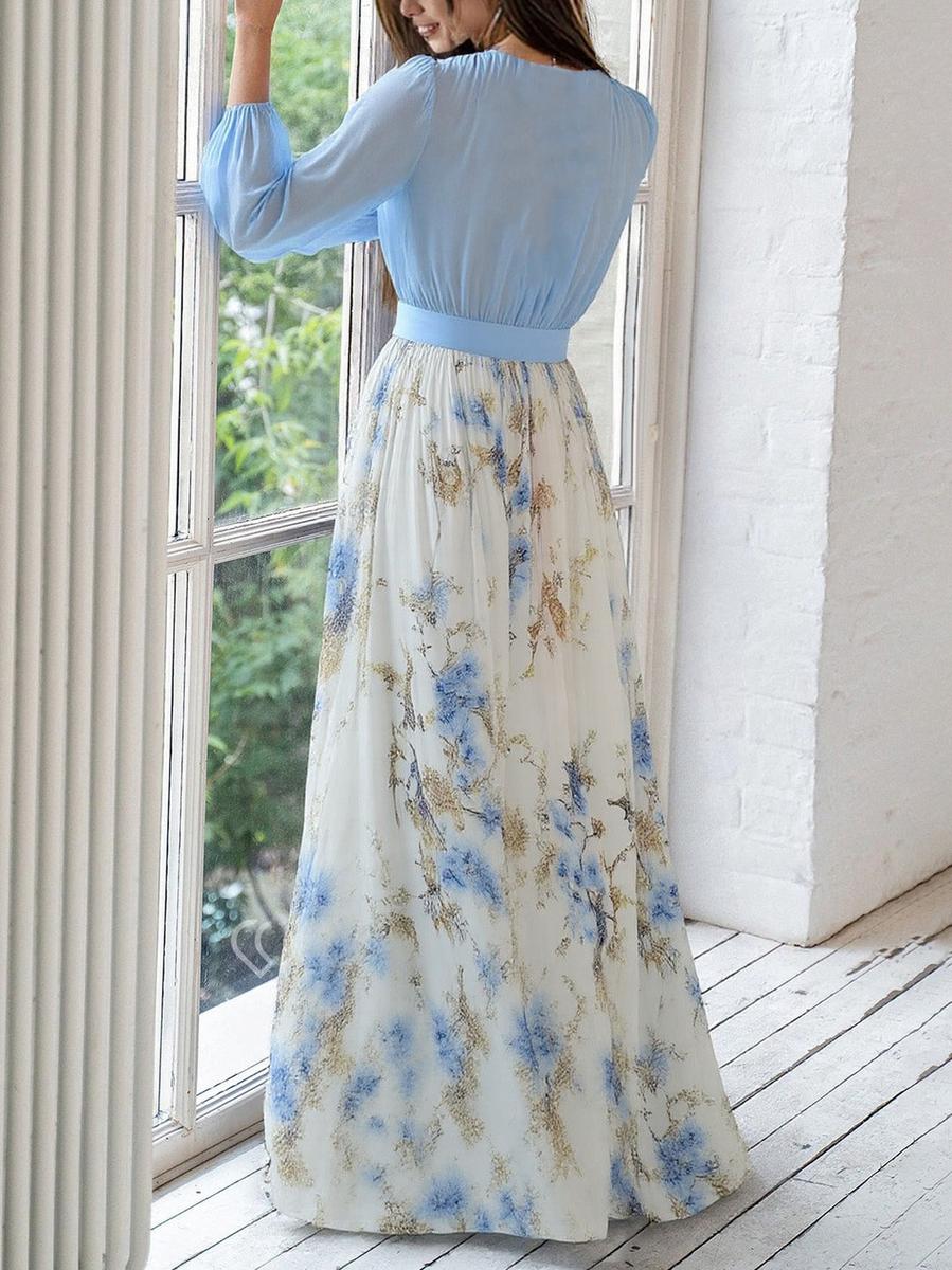 Robe longue imprimée de fleurs avec col en V, absolument magnifique