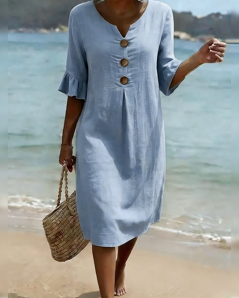 Robe 100 % coton à manches volantées et boutonnées