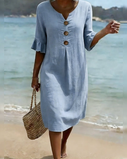 Robe 100 % coton à manches volantées et boutonnées