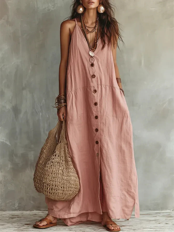🌿 Robe longue en lin bohème : Le style estival sans effort