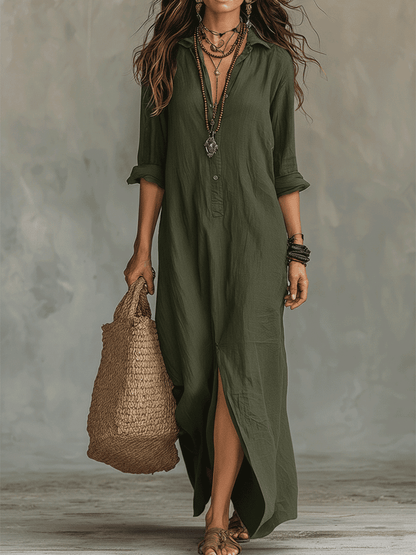 Black Bohemian Button Front Maxi Dress