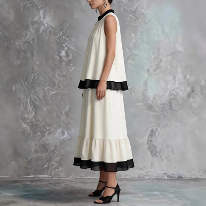 Ensemble long deux pièces étagé noir et blanc élégant
