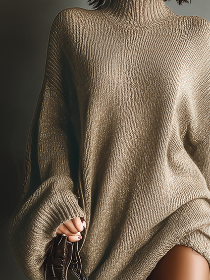 Robe pull courte en maille col montant vintage