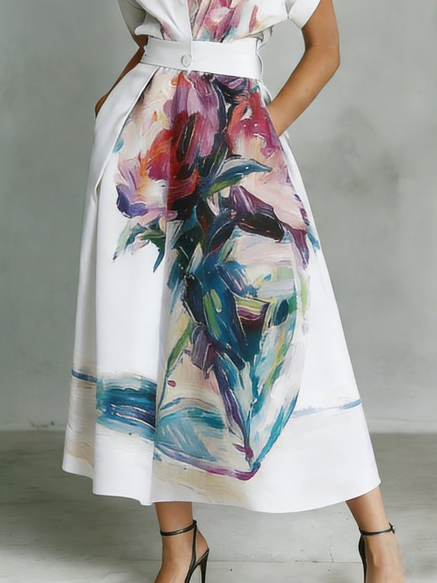 Robe midi à col chemise à imprimé floral urbain
