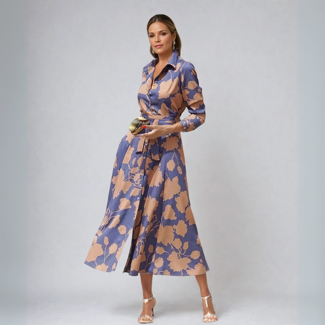 Maxi-robe chemise décontractée pour femme, coupe fluide, col chemise, boutonnée, poches, manches longues, coupe ample, imprimé floral, idéale pour les rendez-vous et les vacances, printemps-été