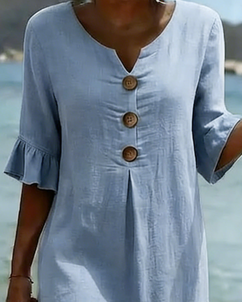 Robe 100 % coton à manches volantées et boutonnées