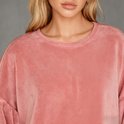 Robe rétro en velours rose pour femme, col montant, à franges
