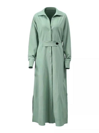 Robe‑chemise à manches longues avec fentes latérales