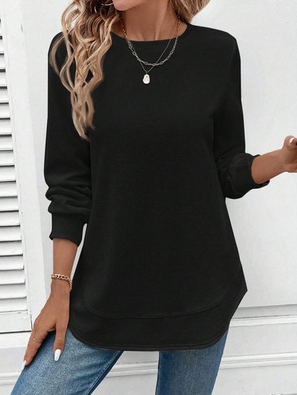 Round-neck, long-sleeved, solid-colour top