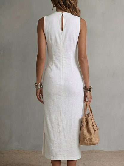 Robe gilet femme en coton-lin à col montant