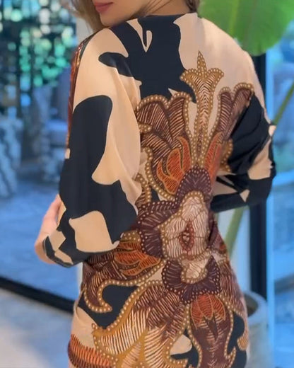 Vintage Baroque Deep Neck Bodycon Dress, Long Sleeves with Slit, Pleated and Fitted for the Holidays