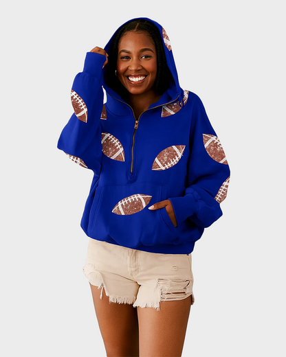 ‘Glam Kickoff’ Long Sleeve Zip Hoodie - Blue / S - Bra