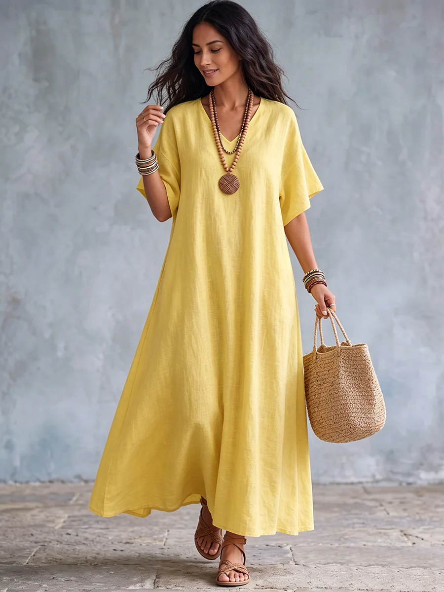 Robe élégante minimaliste en coton et lin