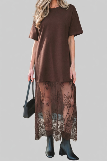 Robe Femme Ample en Dentelle Patchwork