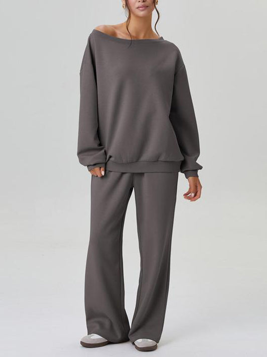 Ensemble top à manches longues épaules dénudées et pantalon large pour femme