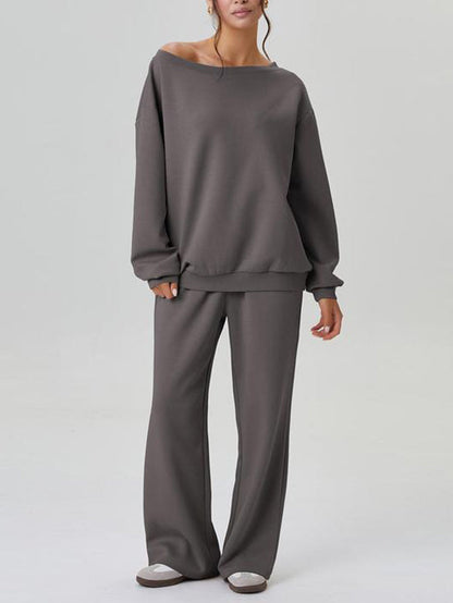 Ensemble top à manches longues épaules dénudées et pantalon large pour femme