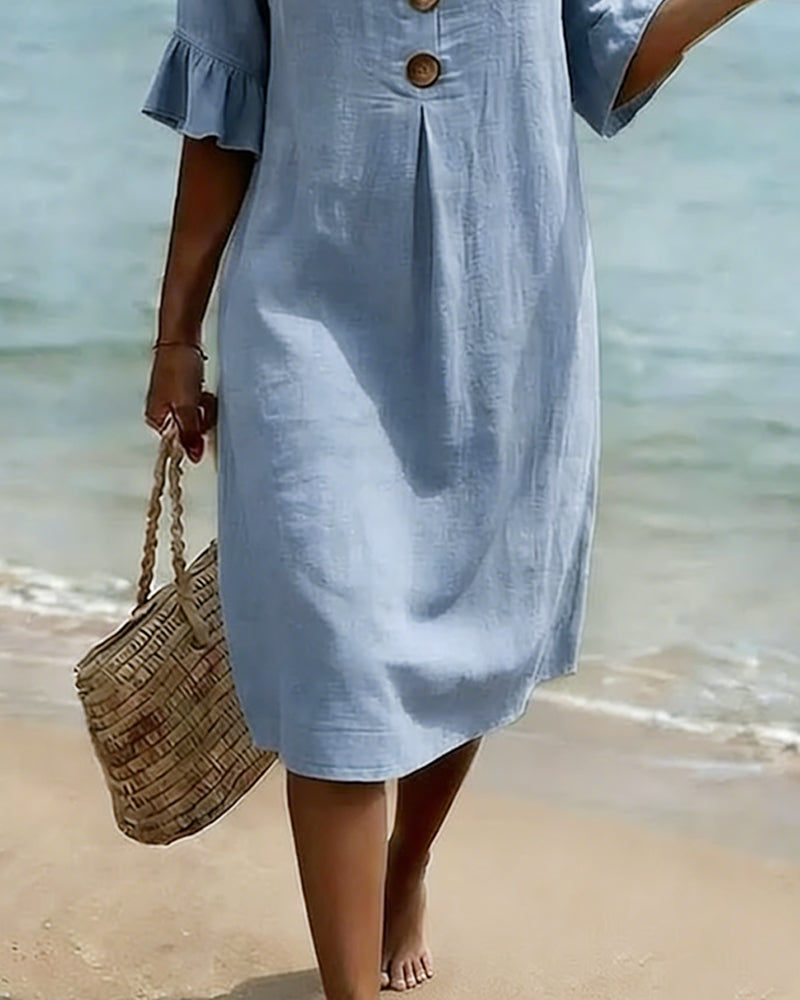 Robe 100 % coton à manches volantées et boutonnées