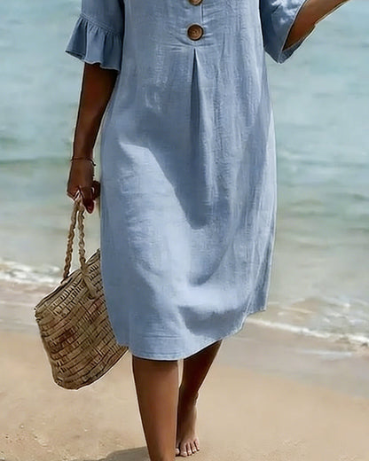 Robe 100 % coton à manches volantées et boutonnées