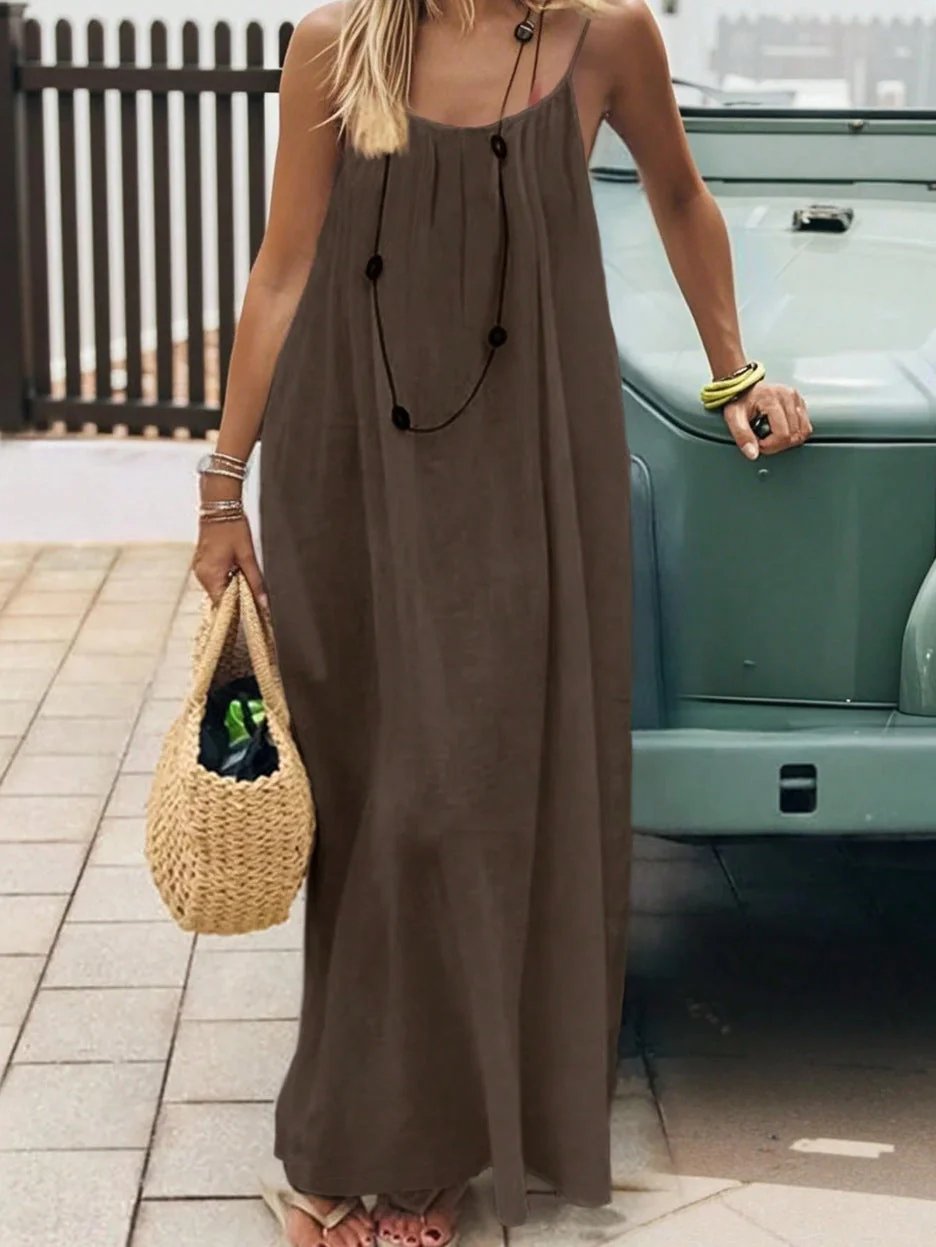 Robe longue maxi à fines bretelles et dos nu