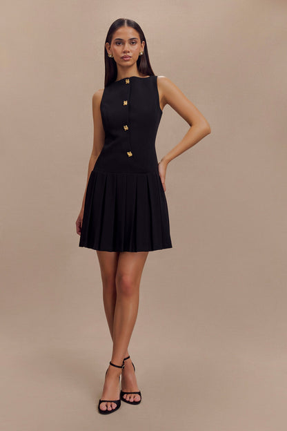 Mini-robe plissée sans manches - Noir