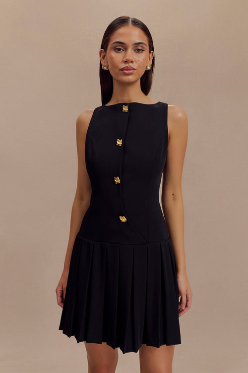 Mini-robe plissée sans manches - Noir
