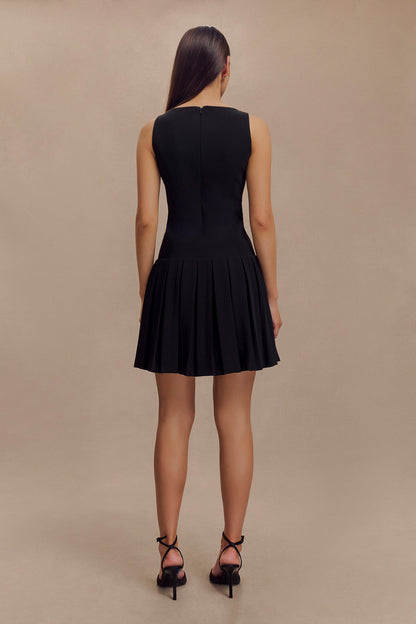 Mini-robe plissée sans manches - Noir