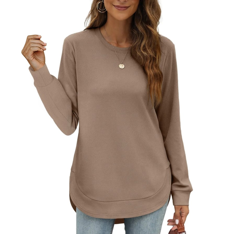 Sweat-shirt femme col rond ourlet incurvé