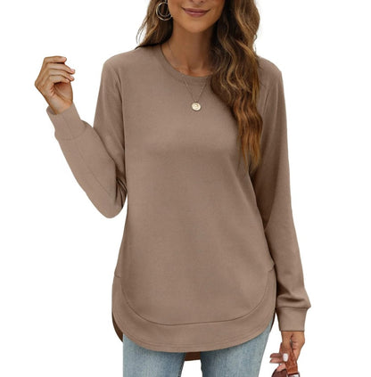 Sweat-shirt femme col rond ourlet incurvé