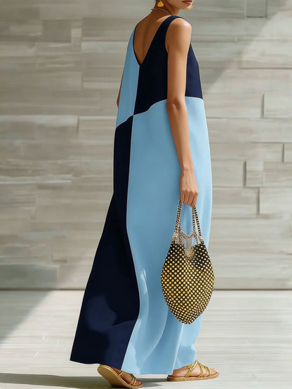 Robe longue sans manches color block