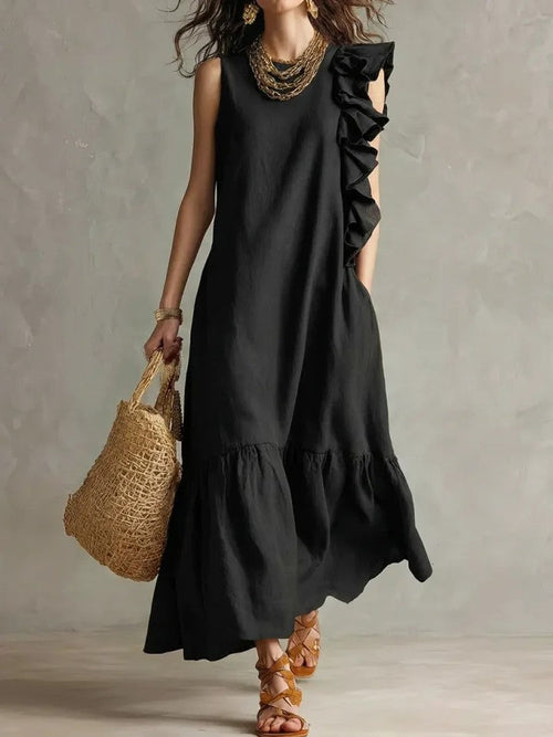Nouvelle Robe Femme Sans Manches Froncée Irrégulière
