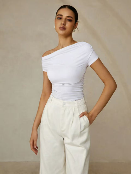 Asymmetrical neck sleeveless t-shirt